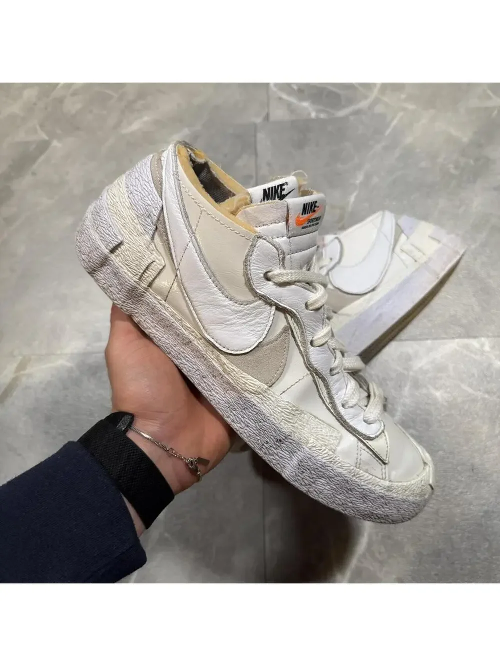 Nike sacai Blazer Low white patent leather